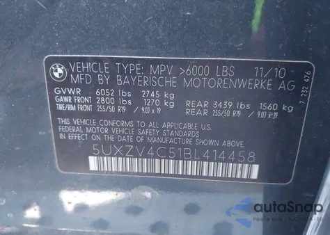 2011 BMW X5 xDrive35I/xDrive35I Premium/xDrive35I Sport Activity from USA, damaged, VIN 5UXZV4C51BL414458